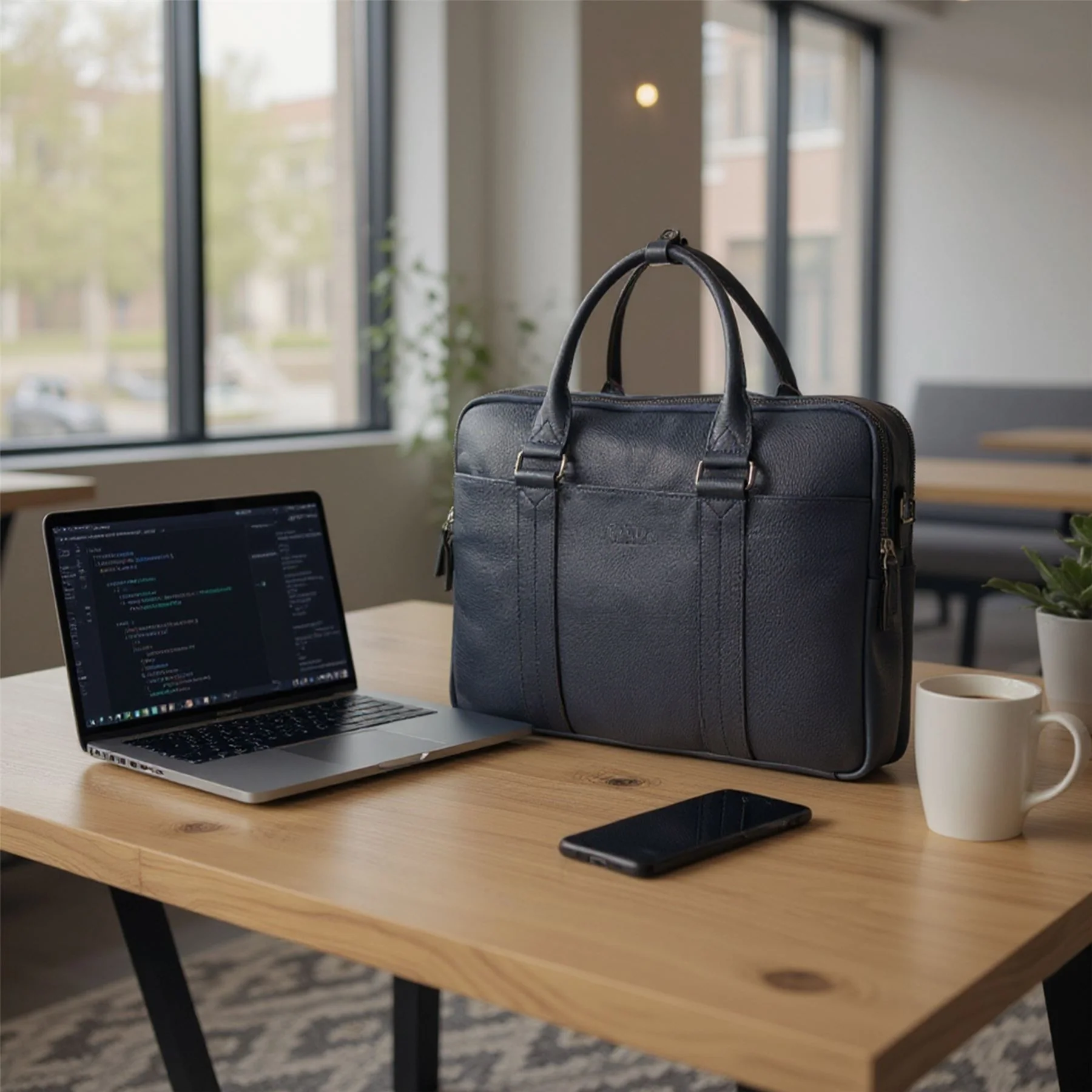 Genuine Leather Navy Laptop Business Briefcase Office Work Travel Bag - Sutton - Image 7