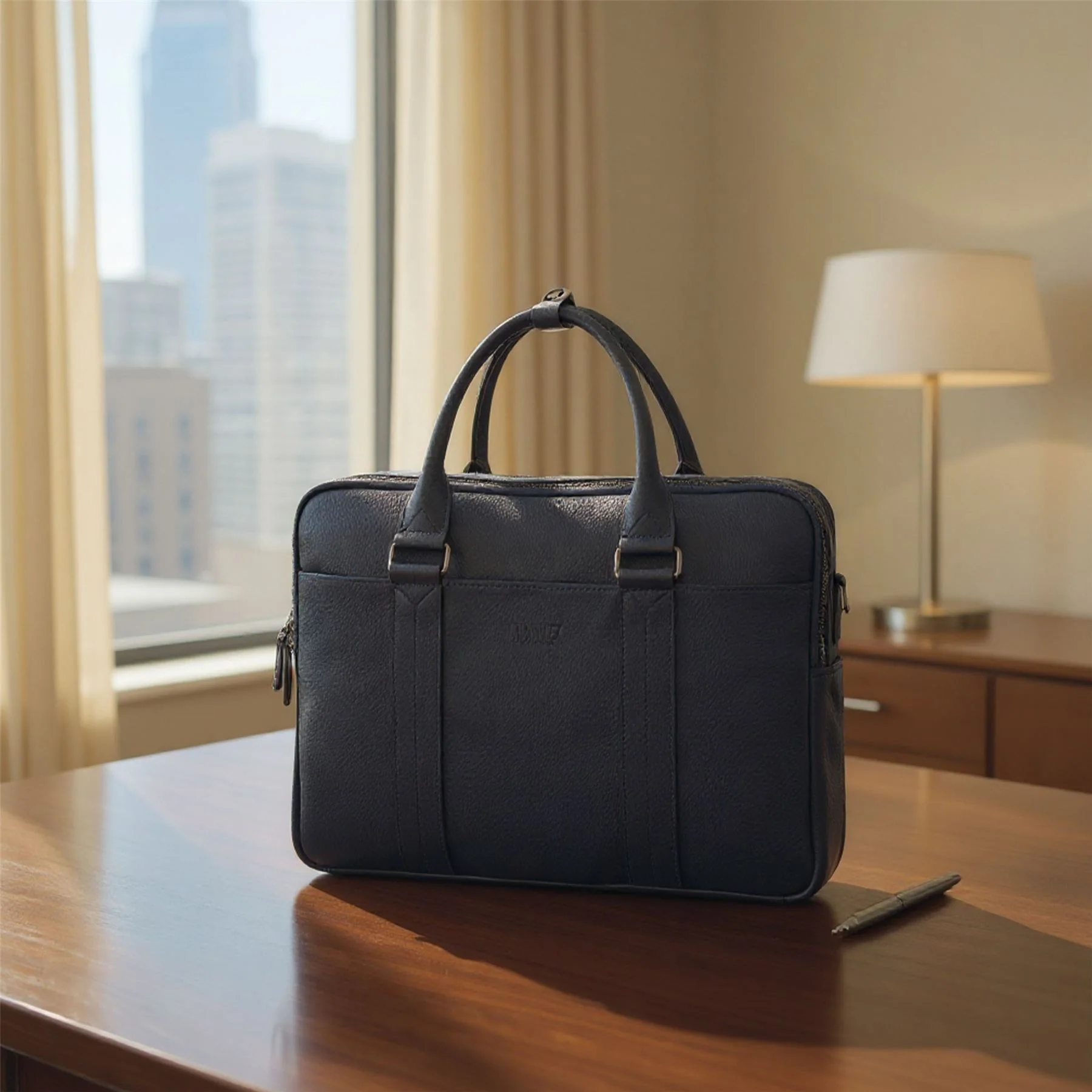 Genuine Leather Navy Laptop Business Briefcase Office Work Travel Bag - Sutton - Image 8