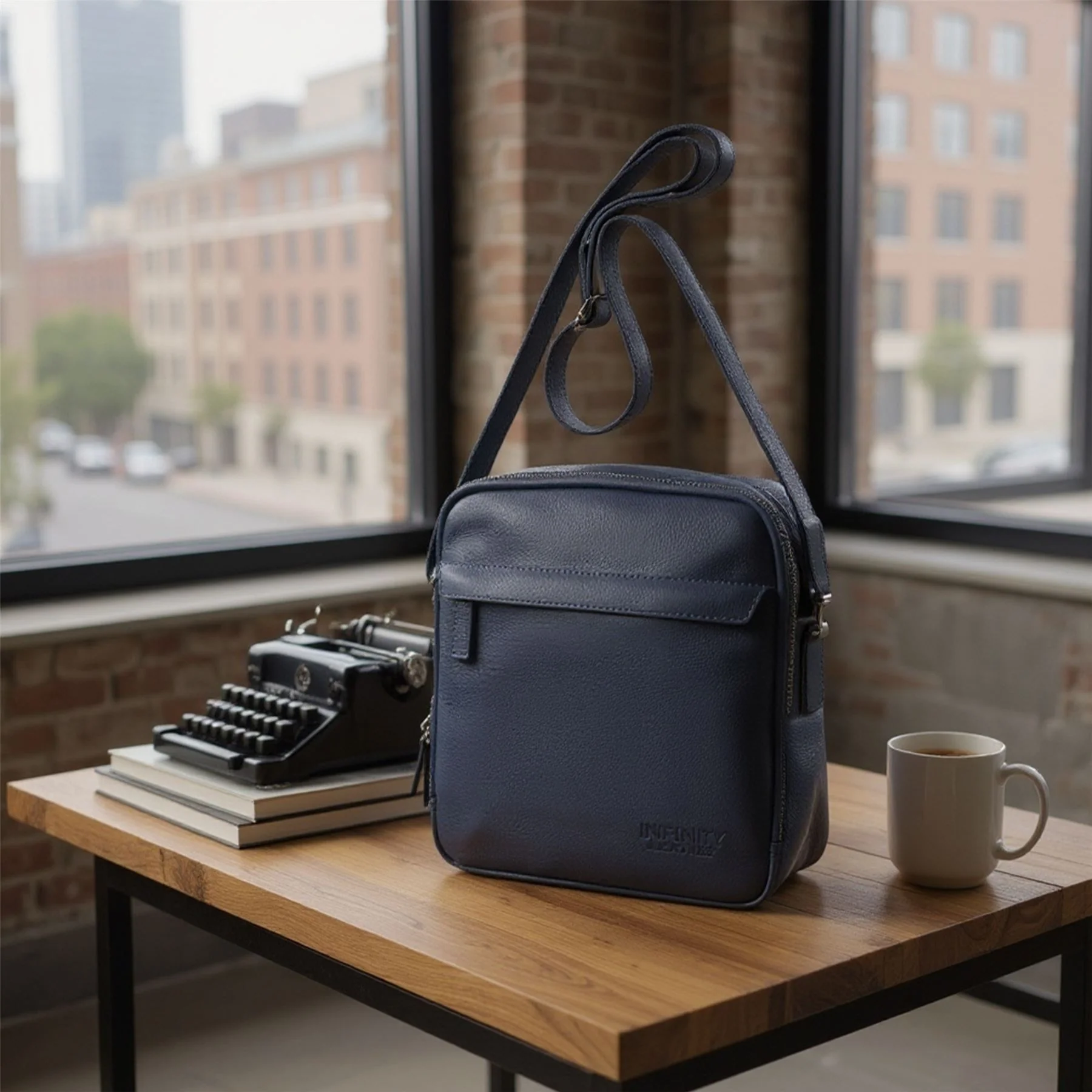 Genuine Leather Navy Vintage Messenger Crossbody Travel Bag - Hawthrone - Image 7