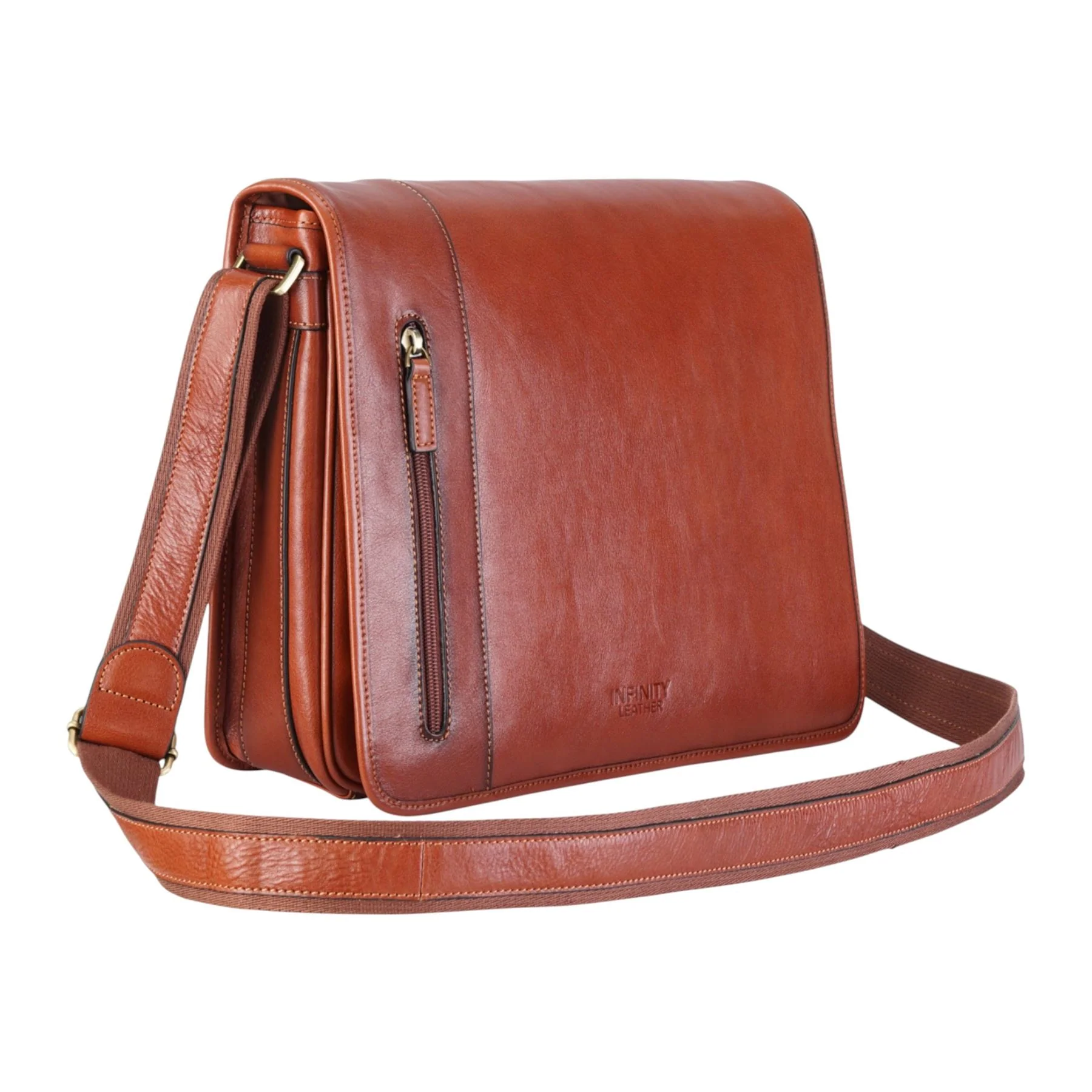 Genuine Leather Tan Laptop Satchel Messenger Shoulder Bag - Astor - Image 6