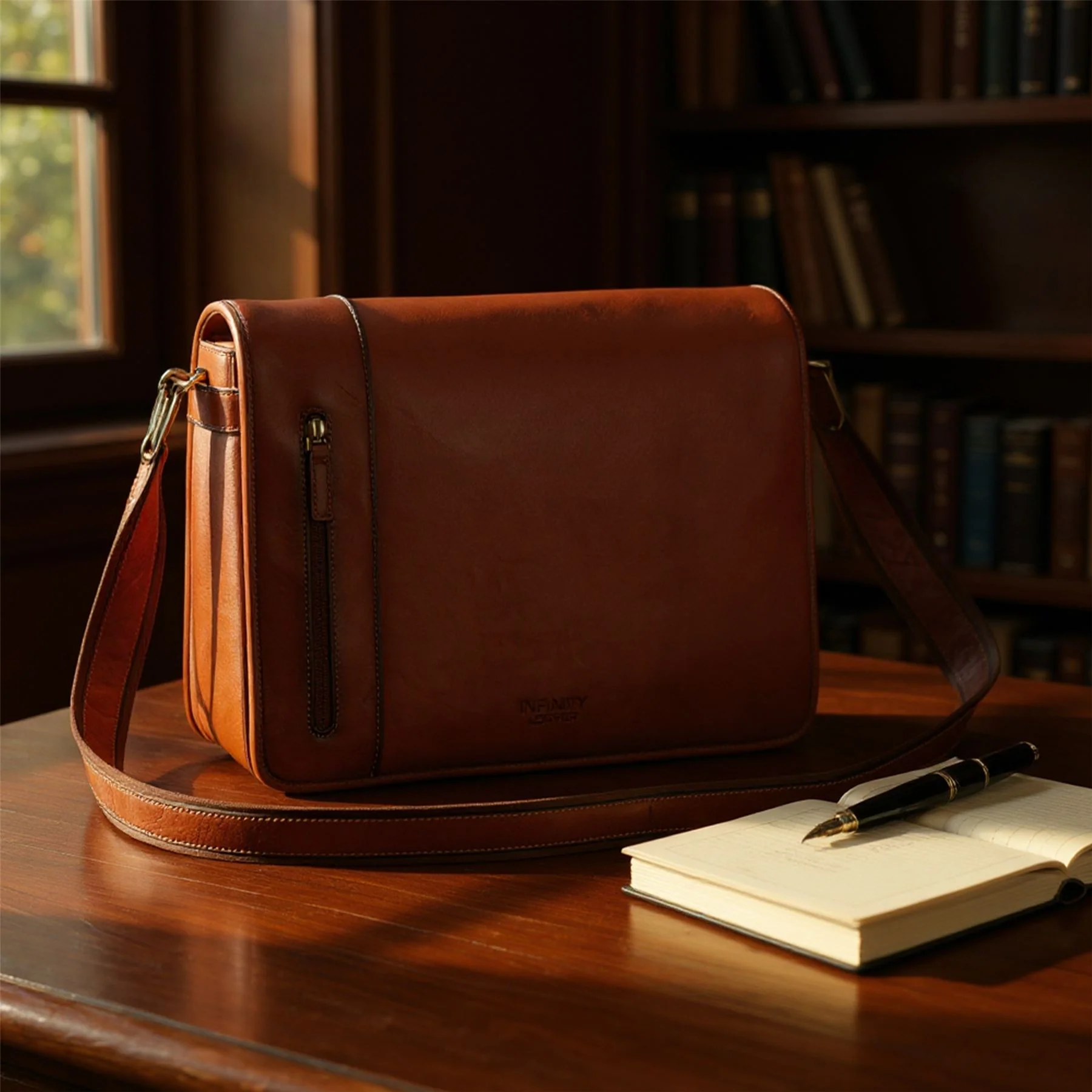 Genuine Leather Tan Laptop Satchel Messenger Shoulder Bag - Astor - Image 7