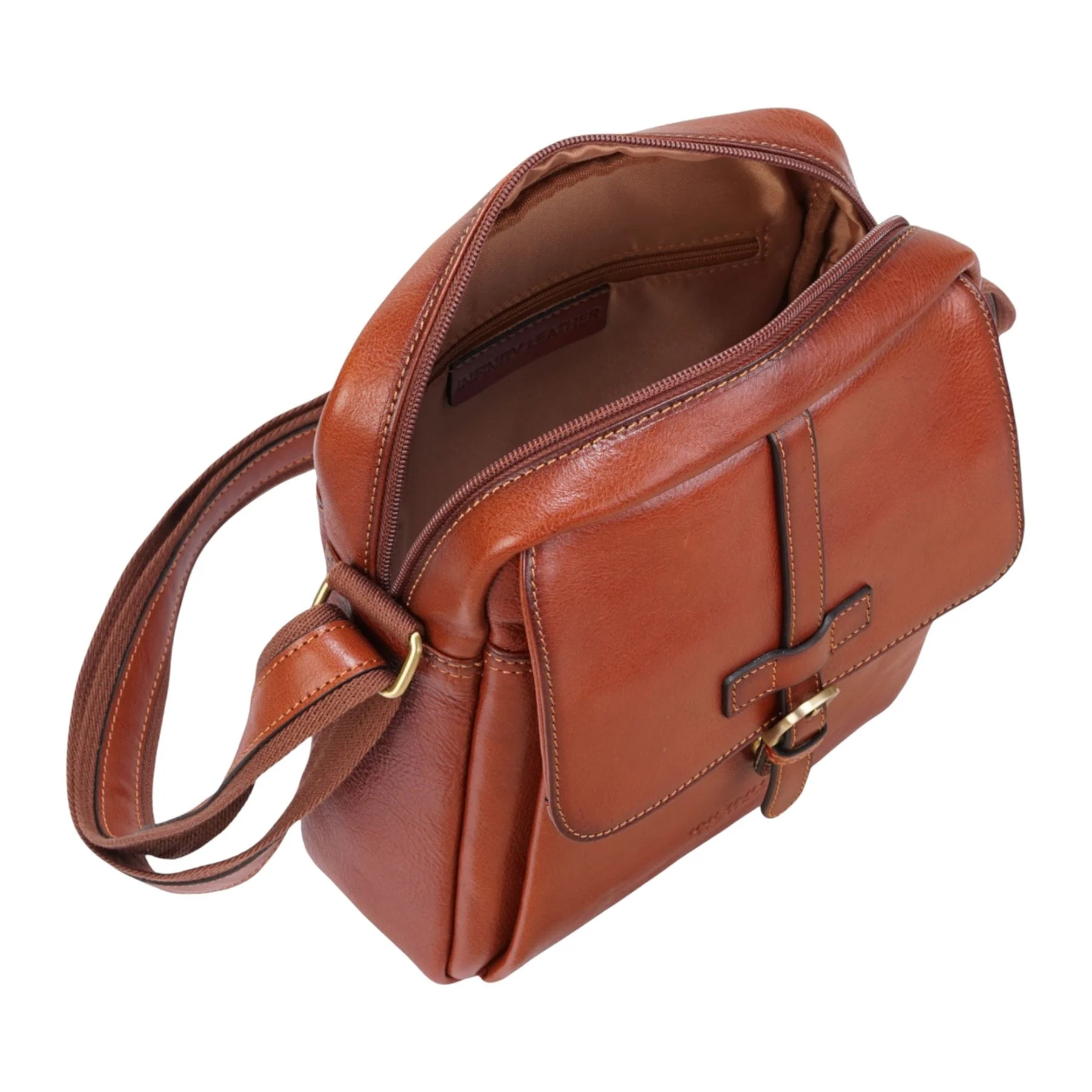 Genuine Leather Tan Vintage Crossbody Messenger Travel Bag - Ashby - Image 5