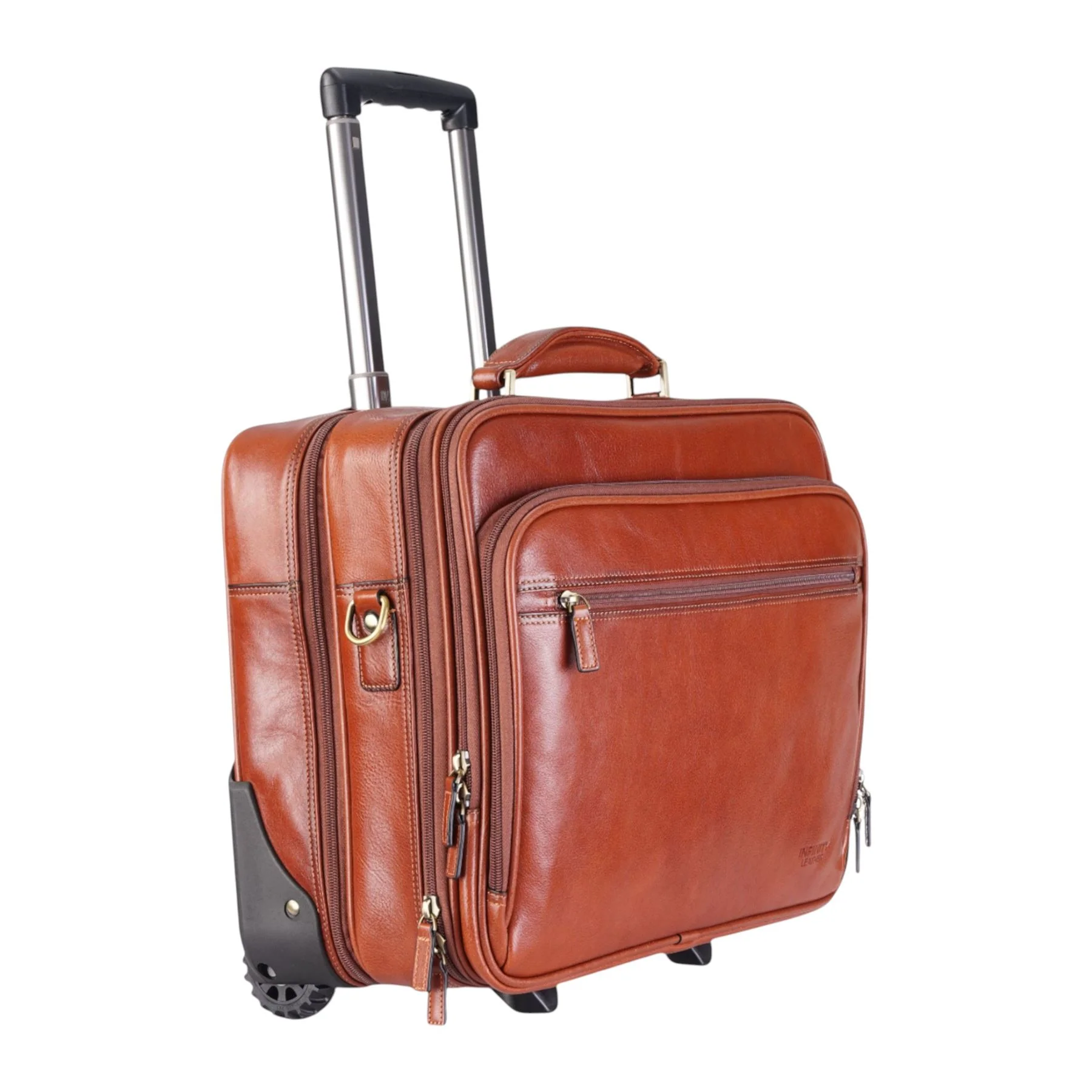 Genuine Leather Tan Wheel Laptop Briefcase Travel Cabin Pilot Bag - Nomad - Image 3