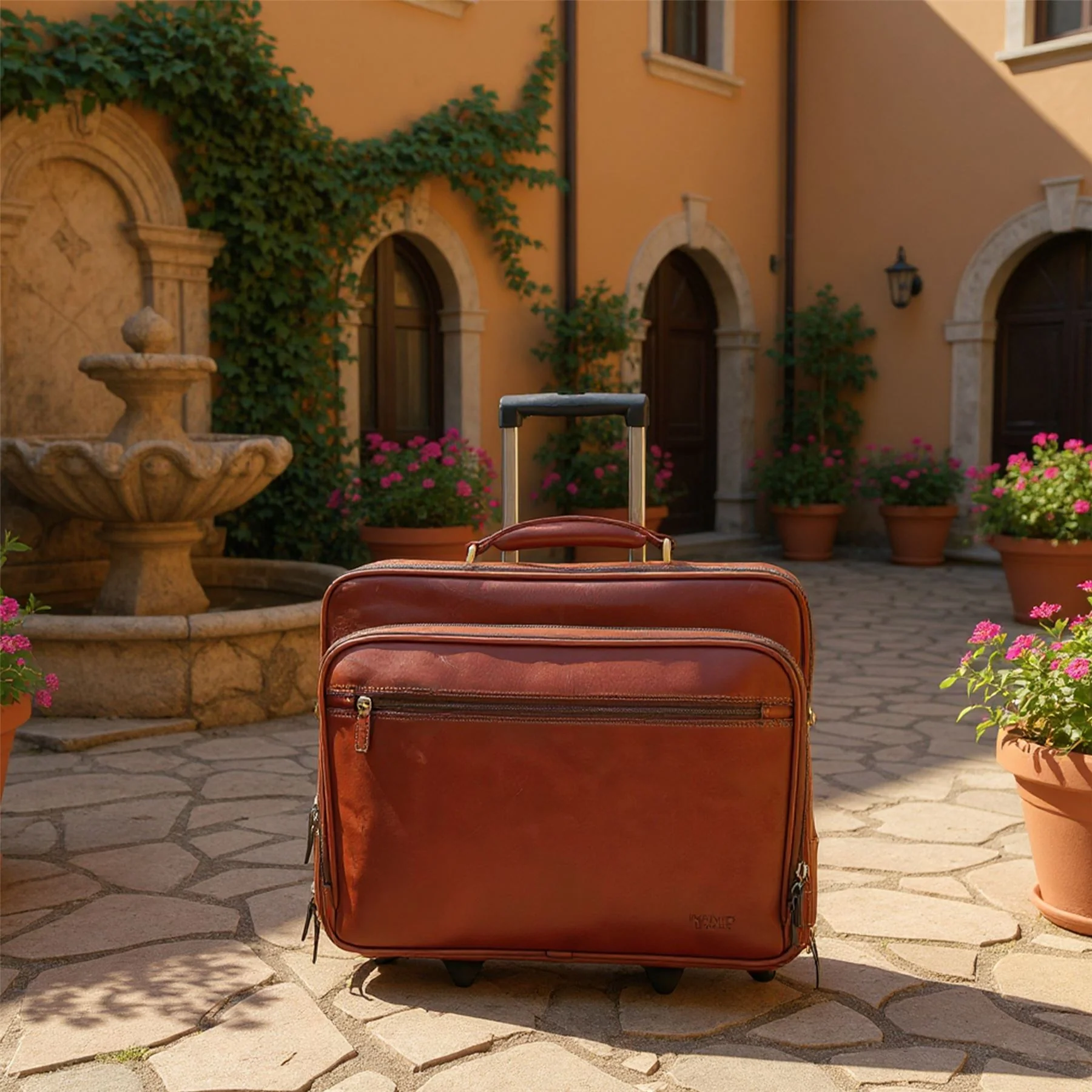 Genuine Leather Tan Wheel Laptop Briefcase Travel Cabin Pilot Bag - Nomad - Image 9