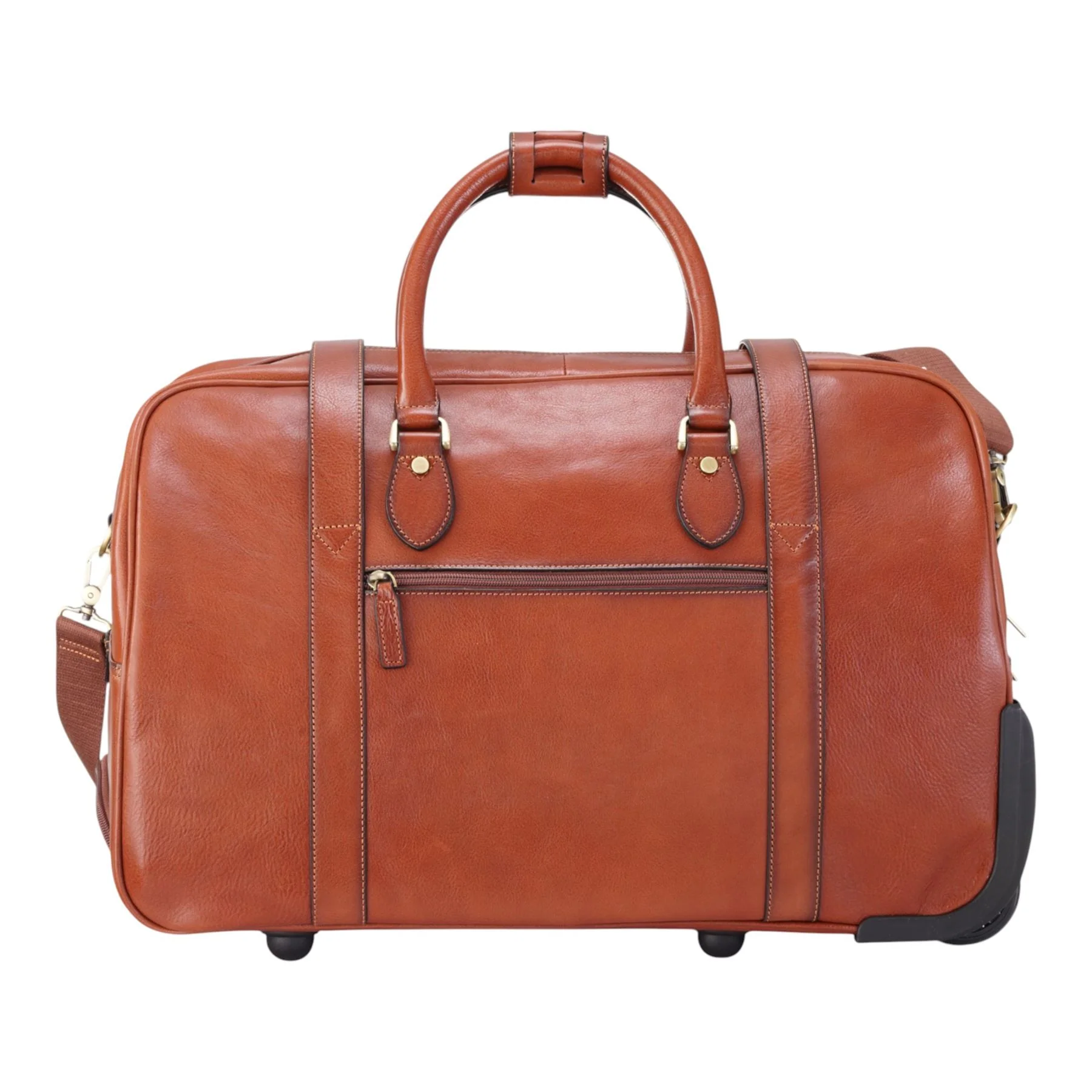 Genuine Leather Tan Wheeled Holdall Duffle Travel Cabin Bag - Holt - Image 3