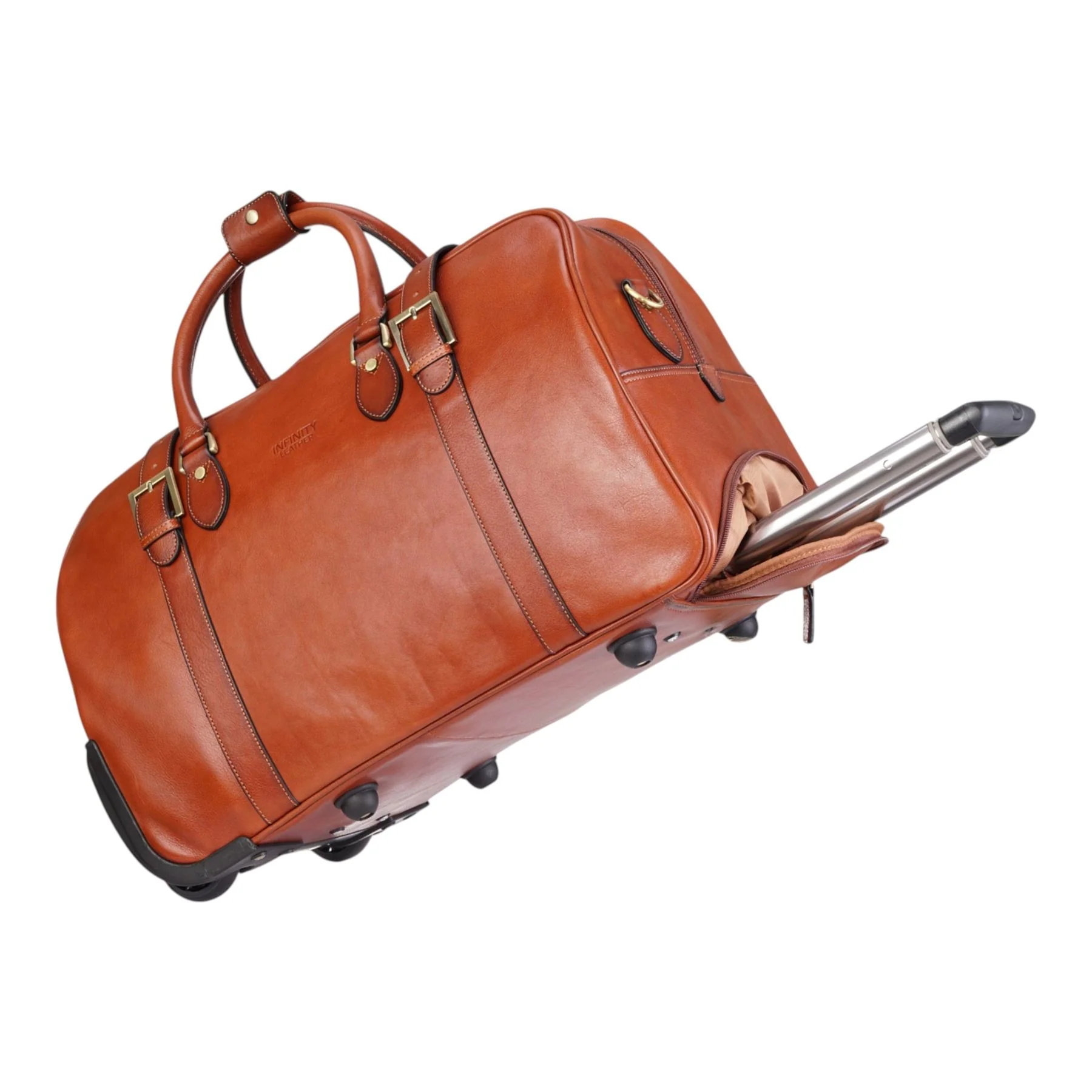 Genuine Leather Tan Wheeled Holdall Duffle Travel Cabin Bag - Holt - Image 5